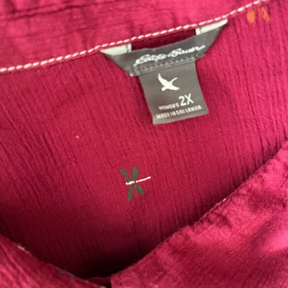 EDDIE BAUER DRAGONFLY PRINT BURGUNDY CAMP SHIRT size 2X - Picture 7 of 7